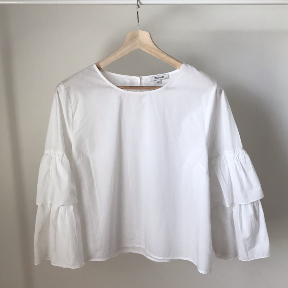 Madewell White Cotton Bell Sleeve Top XL